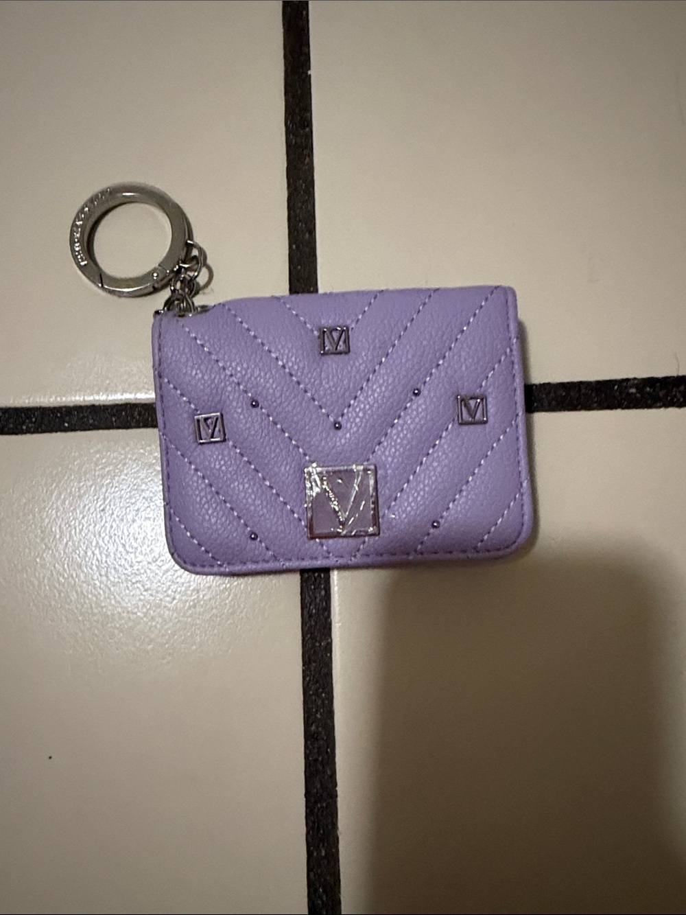 Victoria's Secret Lilac Quilted Key & Card Holder with Ring